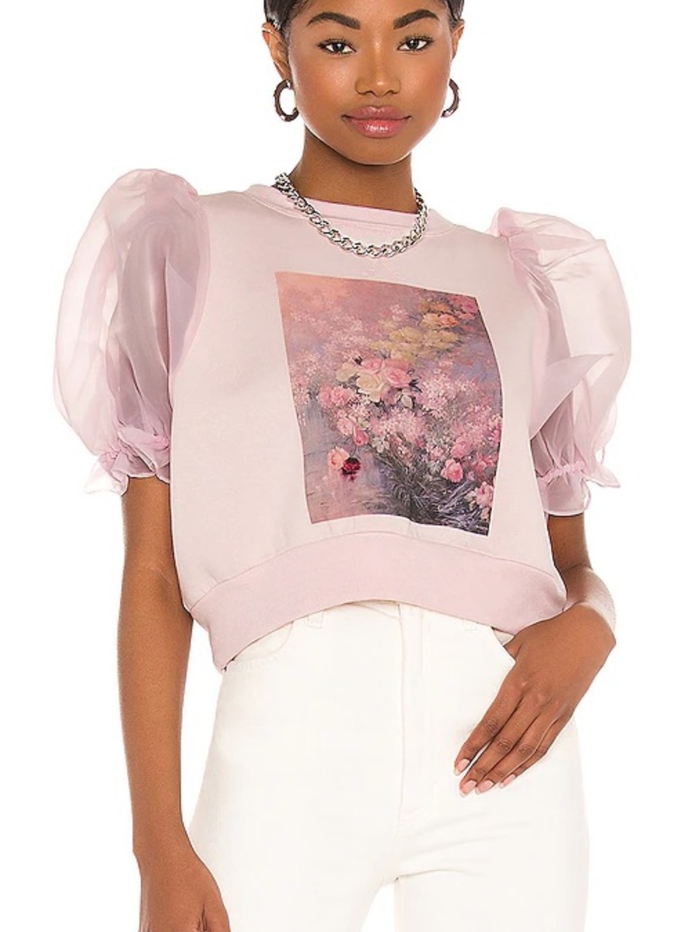 Selkie Blush Pink Puff Sleeve Cropped rosewater Top